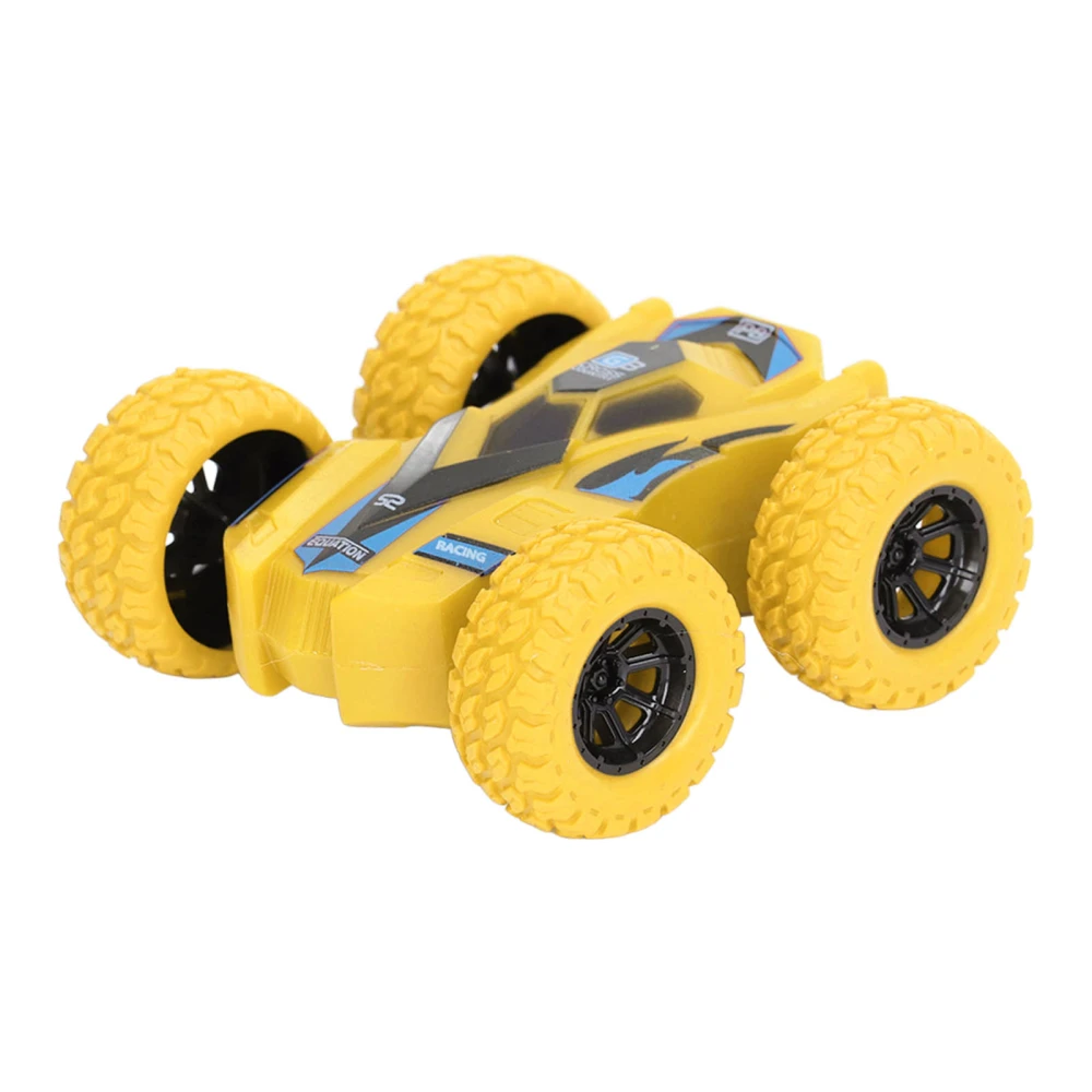 Double Sided Pull Back Car Friction Powered 4 Big Tires 360 Degree Rotating Mini Flips Inertia Stunt Car Yellow