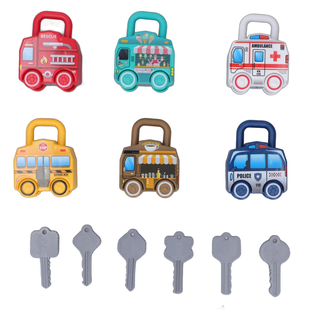 Lock Key Car Toys Early Education Interesting Cartoon Sensory Key Car Toys for Children Kids