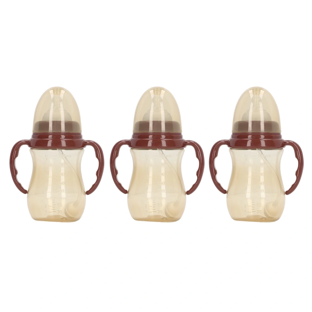 3pcs Baby Wide Neck Bottles Brown Handle Easy Grip Bottles Baby Nipple Sippy Cups 240ml