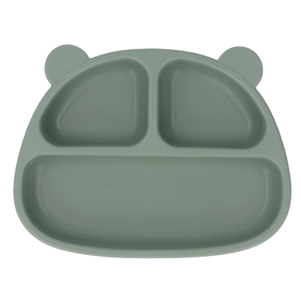 Toddler Soft Silicone Plate Home Dining Room Cute Cartoon Bear Shaped Baby Suction Plate for Snacks Fruit Olive Green Single Plate