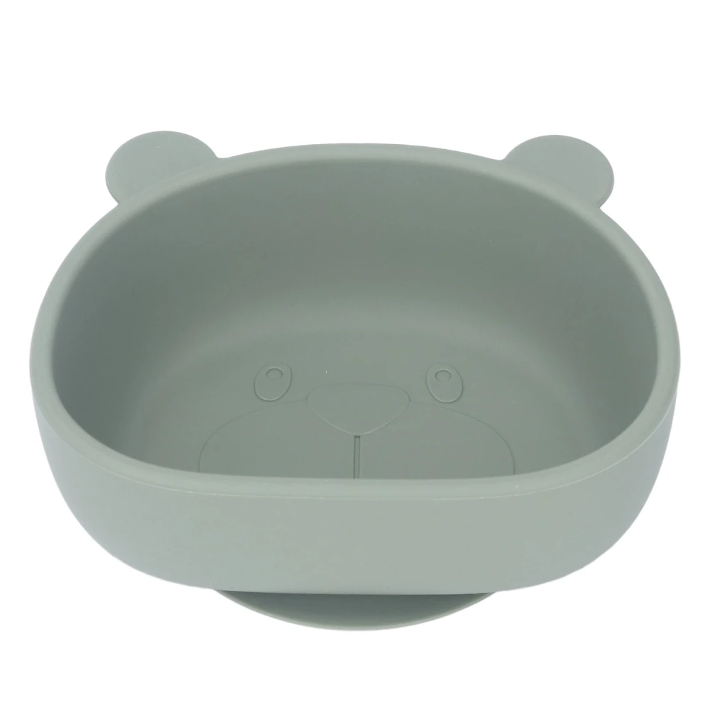 Baby Food Bowl Cute Kid Toddler Cartoon Panda Shaped Silicone Bowl with Suction Cup for Snacks Fruit Olive Green Silicone Bowl