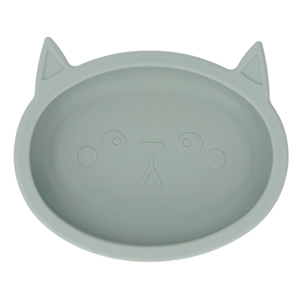 Cartoon Cat Shaped Baby Bowl with Suction Cup Kids Toddler Soft Silicone Cute Food Bowl for Dining Room Olive