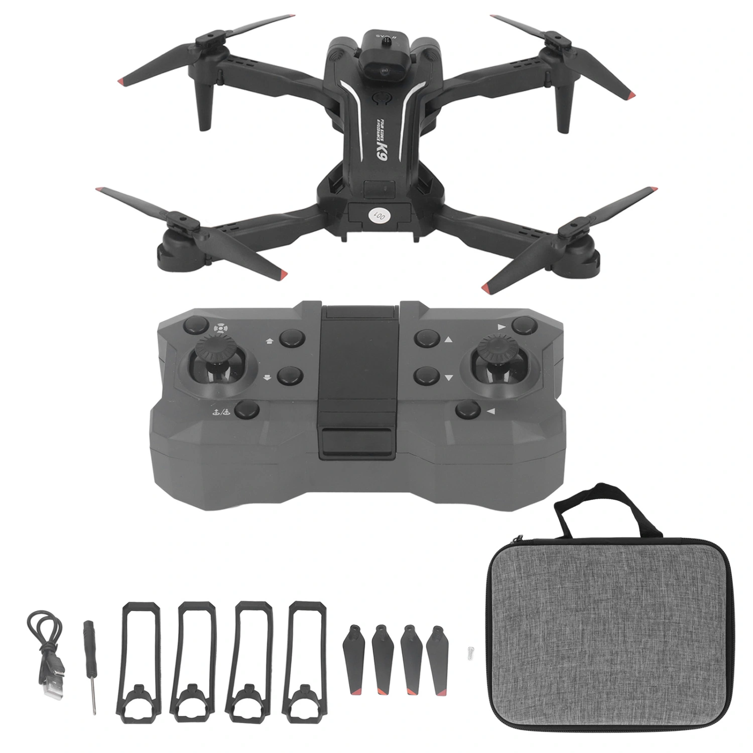 Remote Control Aircraft K9 Obstacle Avoidance 4K 1080p Camera Folding Headless Mode Drone Black One Battery