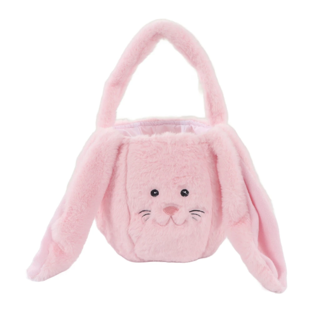 Children Easter Hunting Basket Easter Bunny Plush Bag Cute Cartoon Bag Long Ears Bunny Basket Pink