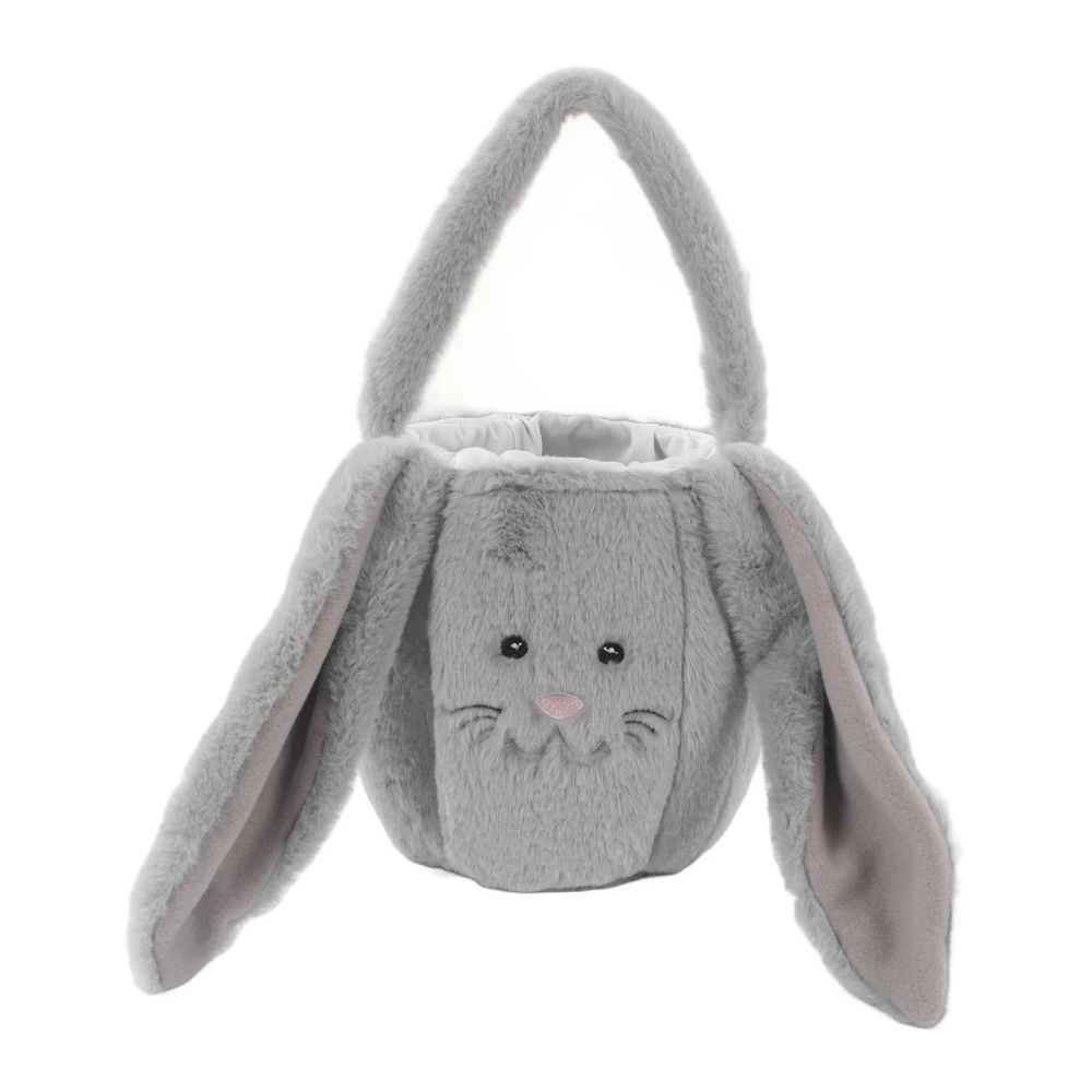 Children Easter Hunting Basket Easter Bunny Plush Bag Cute Cartoon Bag Long Ears Bunny Basket Grey