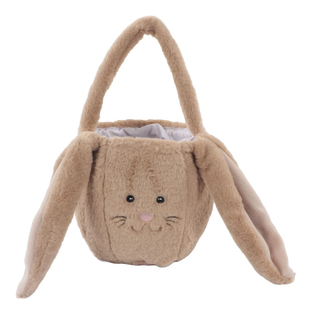 Children Easter Hunting Basket Easter Bunny Plush Bag Cute Cartoon Bag Long Ears Bunny Basket Coffee