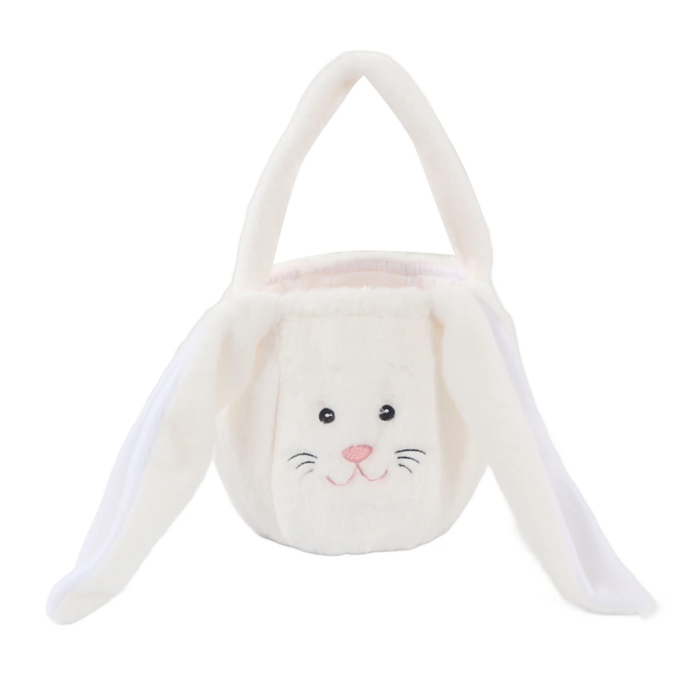 Children Easter Hunting Basket Easter Bunny Plush Bag Cute Cartoon Bag Long Ears Bunny Basket White