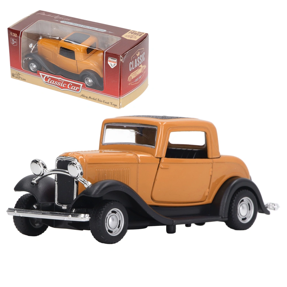 1:32 Classic Car Model Alloy Vintage Simulation Toy Antique Pullback Opened Doors Model Yellow