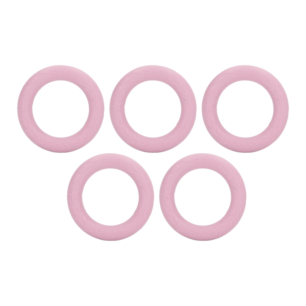 5pcs Baby Soft Silicone Teething Ring Toy Infant Safe Elastic Gum Relief Teething Bracelet for Home Travel Pink