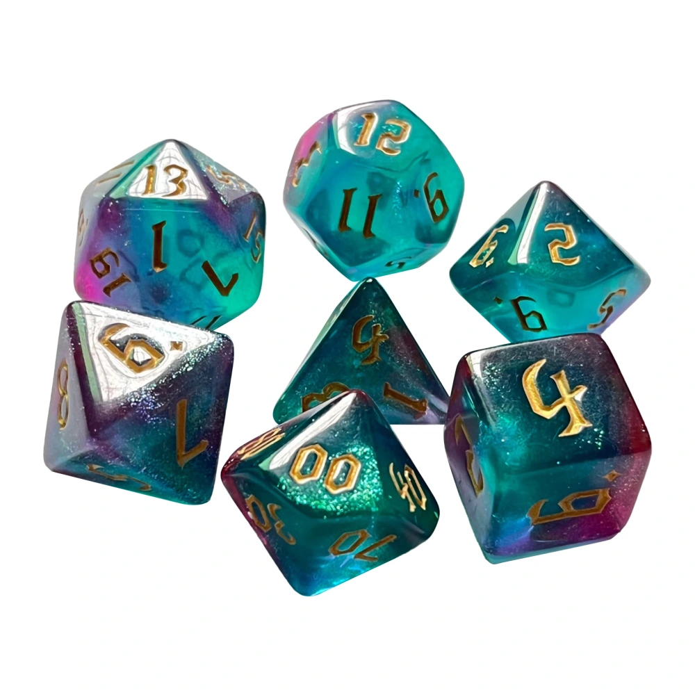 7pcs Game Dice Set Double Color Golden Number Typeface Polyhedral Dice for Table Game