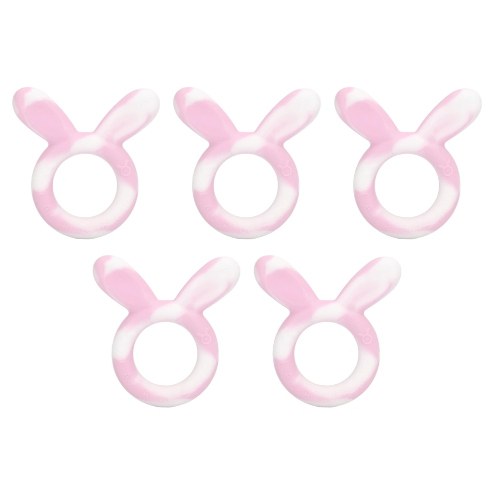 5pcs Baby Teething Toys Bunny Soft Silicone Bracelet Teething Toys Ring Shape Bunny Ear Bracelets White Pink