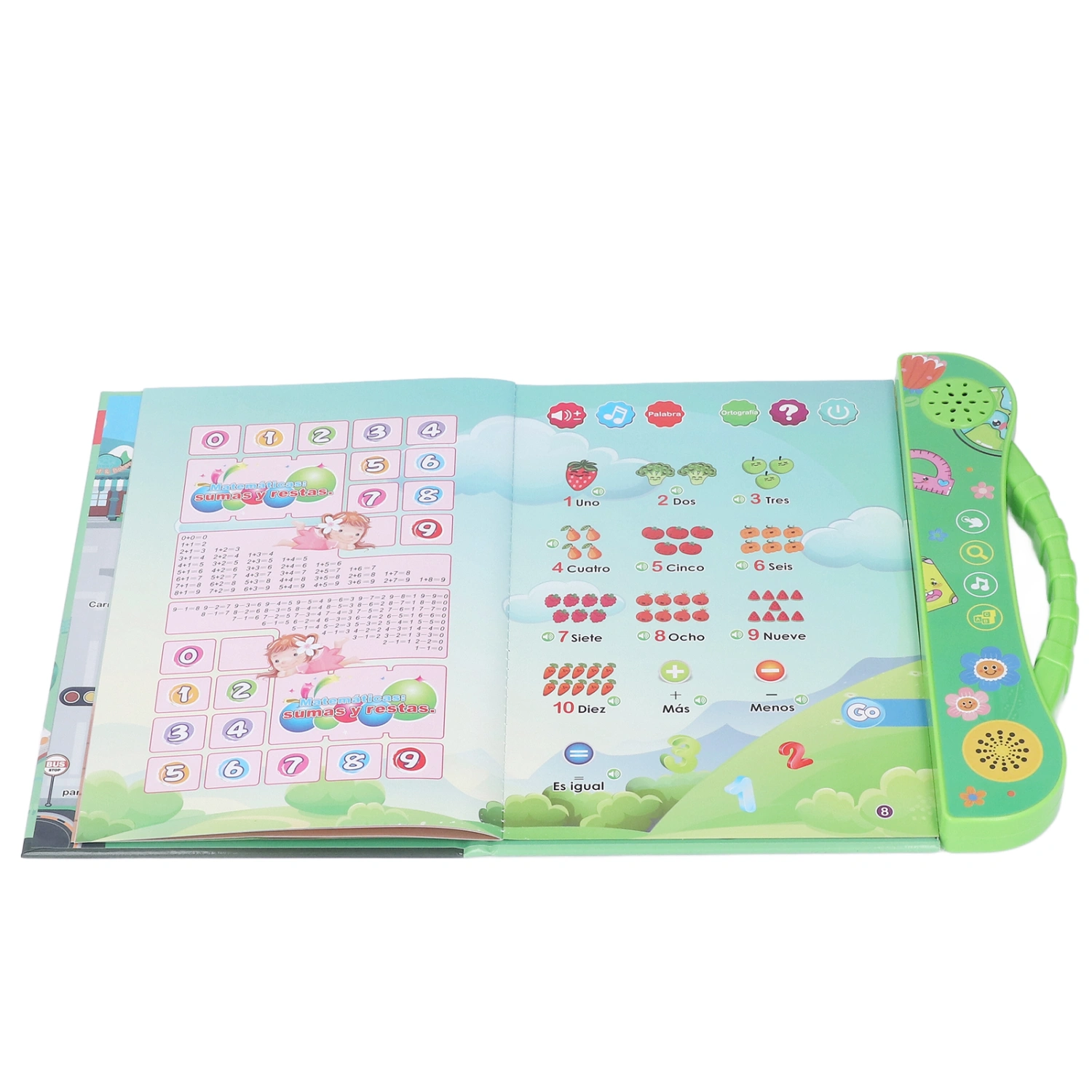 Spanish Talking Sound Book Educational Interactive Electronic Learning Sound Book for Kids Children Toddler Green