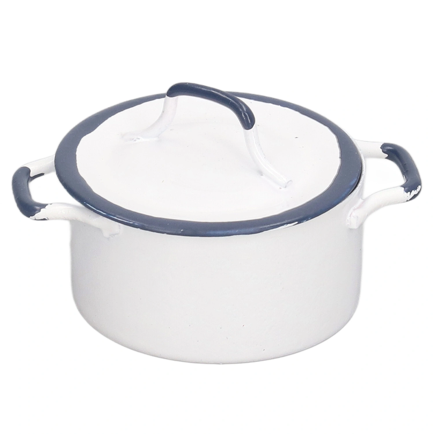 1:12 Mini Metal Pot Miniature Dollhouse Kitchen Accessory Blue Edge White Mini Cookware Stockpot