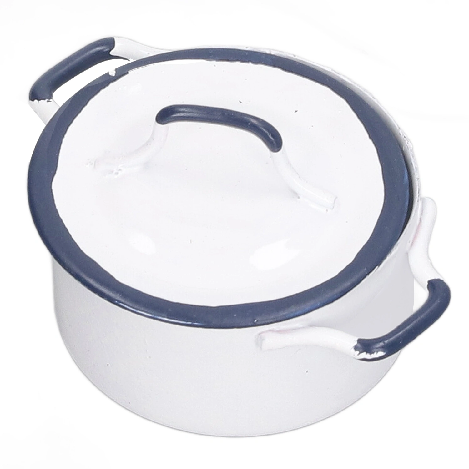 1:12 Mini Metal Pot Miniature Dollhouse Kitchen Accessory Blue Edge White Mini Cookware Stockpot