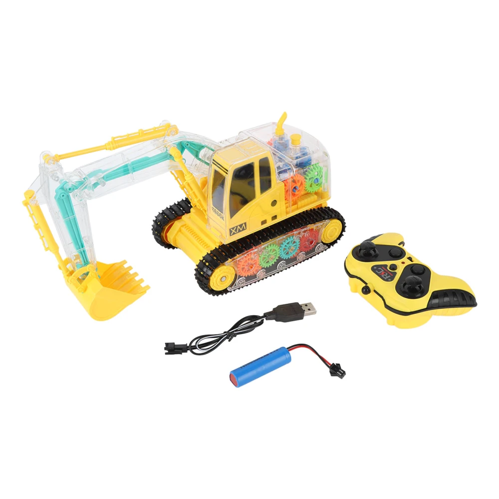 2.4GHz Remote Control Excavator Toy Light Up Simulation Sound Transparent Gear Full Function RC Construction Vehicles