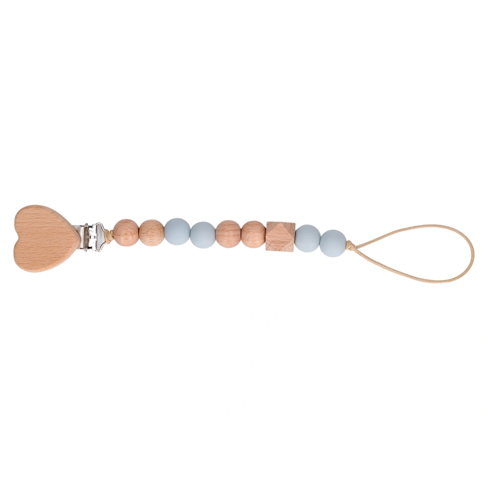 Baby Teething Toy Beech Wood Pacifier Clip Heart Shape Pacifier Clip Silicone Beads Teething Toy Dusty Blue