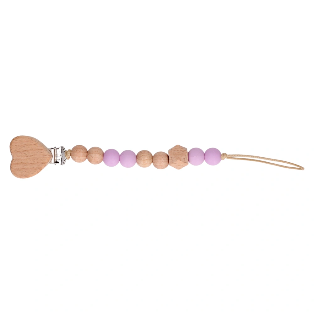 Baby Teething Toy Beech Wood Pacifier Clip Heart Shape Pacifier Clip Silicone Beads Teething Toy Light Purple