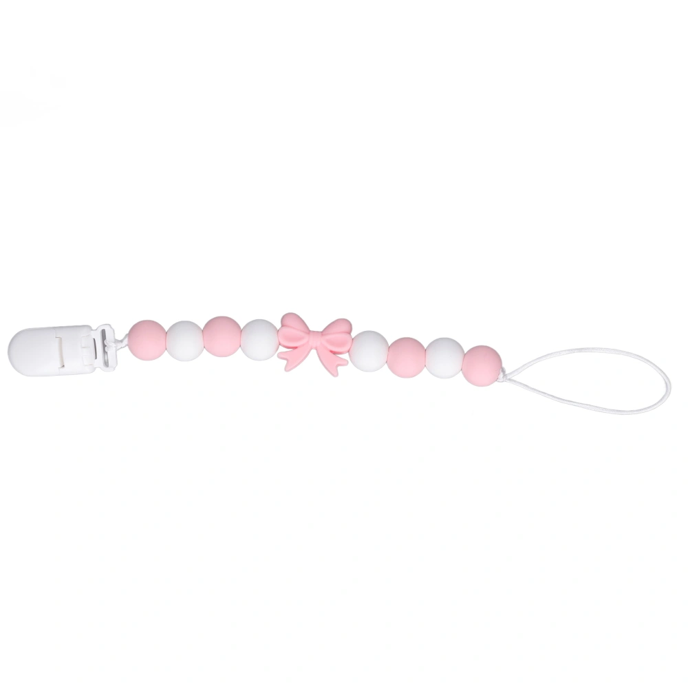 Teething Toy Chewable Cartoon Bow Tie Small Bead Silicone Teething Pacifier Clip Baby Teething Chain Pink