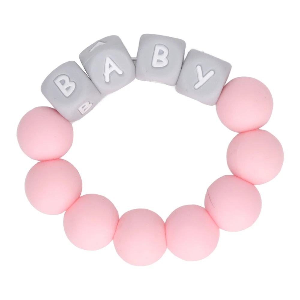 Baby Silicone Bead Bracelet Colorful Letter Baby Teething Bracelet for Infants Toddlers Pink