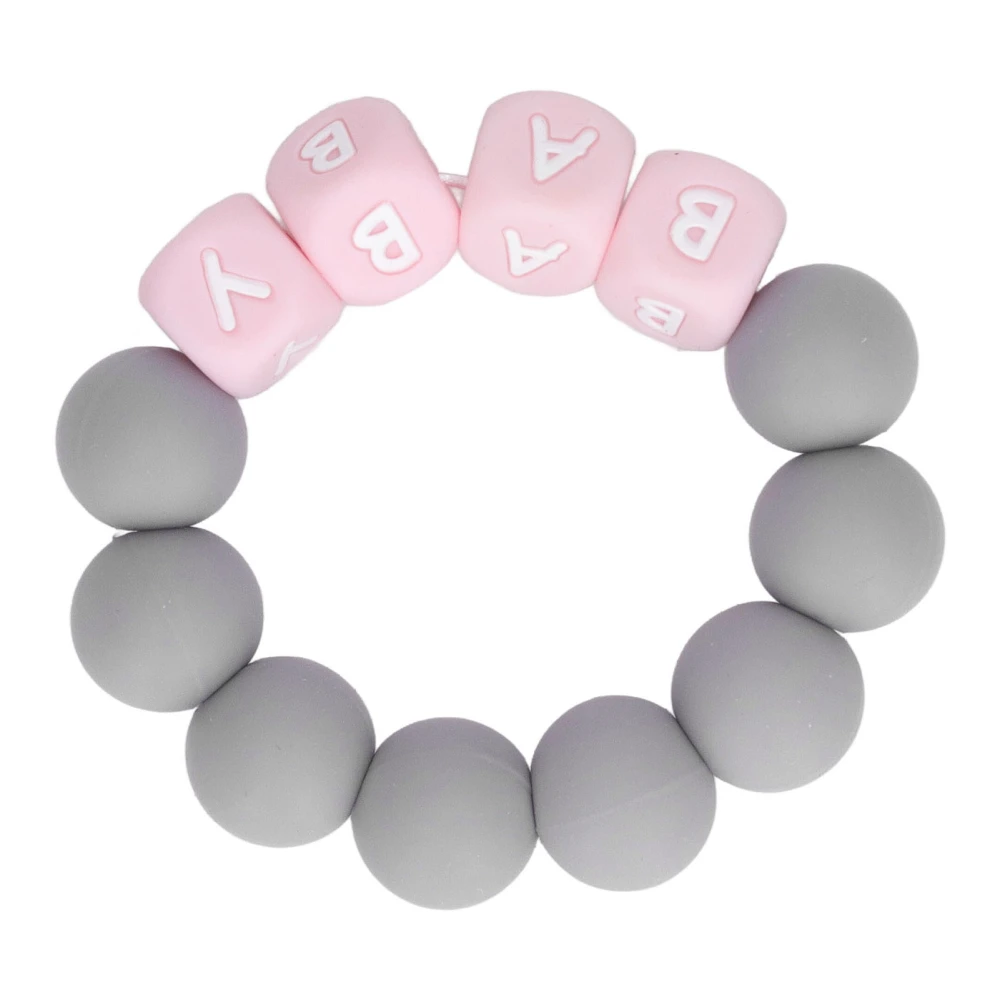 Baby Silicone Bead Bracelet Colorful Letter Baby Teething Bracelet for Infants Toddlers Grey