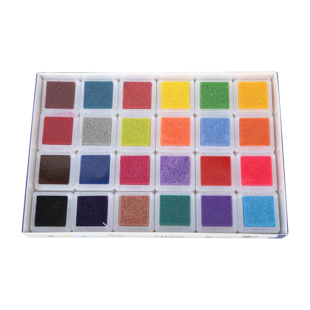 Finger Ink Pad Square 24 Colors Washable PVC Cover Non Toxic Craft Ink Pad Stamp for Drawing