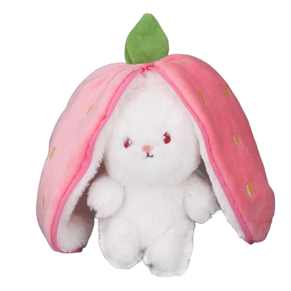 Reversible Bunny Plush Toy Throw Pillow Children Cute Cartoon Animal Stuffed Doll Toy Home Decoration Strawberry 9.8in