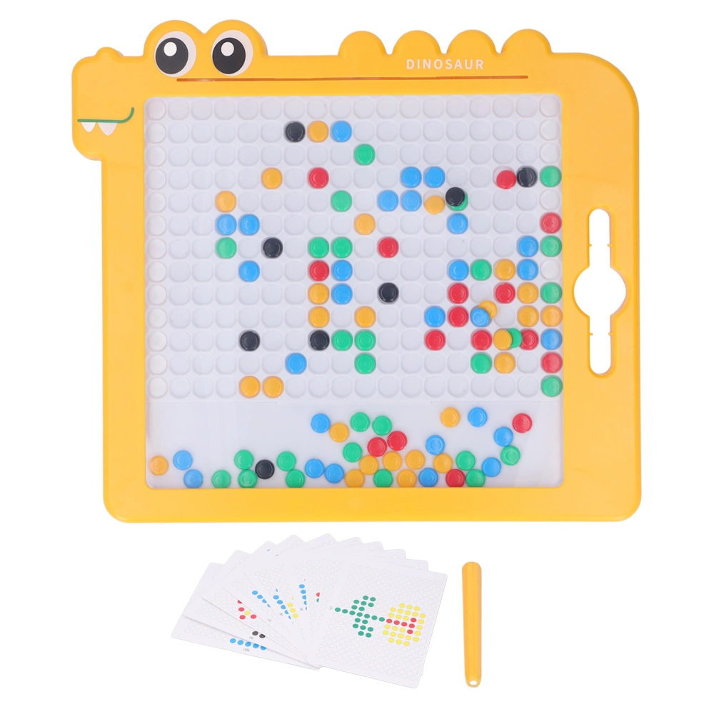 Magnetic Dot Drawing Board Dinosaur Shaped Doodle Board with Magnetic Pen and Beads Educational Toy Yellow