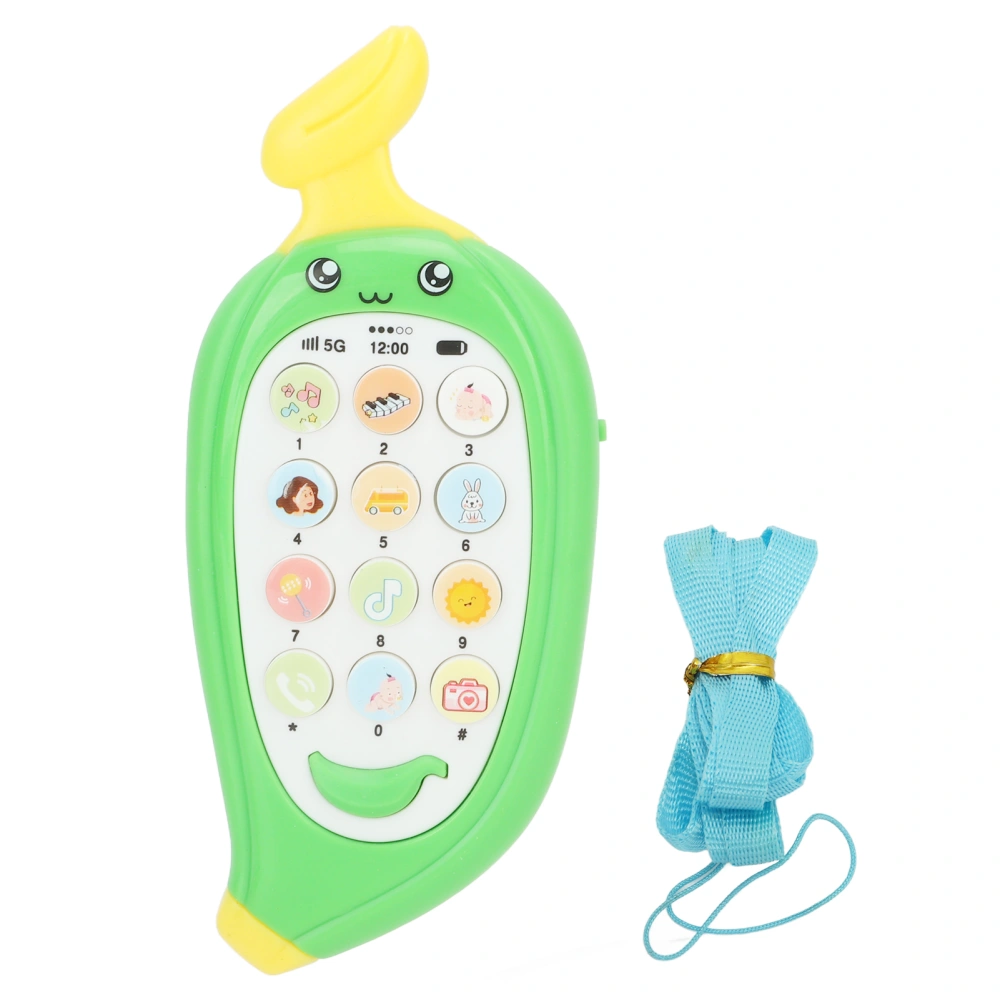 Early Learning Telephone Bilingual Biteable Teether Cover Multi Modes Baby Cell Phone Toy Banana Green