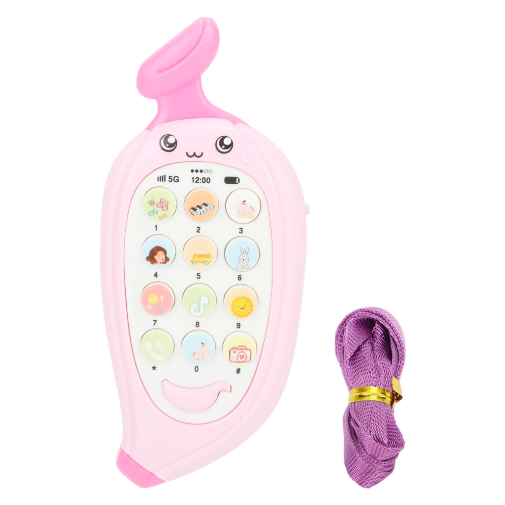 Early Learning Telephone Bilingual Biteable Teether Cover Multi Modes Baby Cell Phone Toy Banana Pink