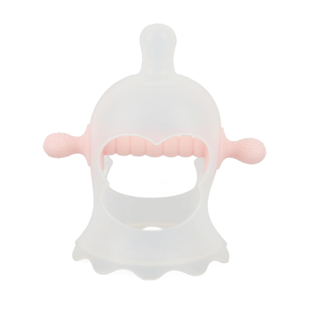 Wrist Hand Teether Silicone Grind Teeth Safe Relieve Gum Discomfort Baby Teether with 3 Realistic Pacifiers Transparent Pink