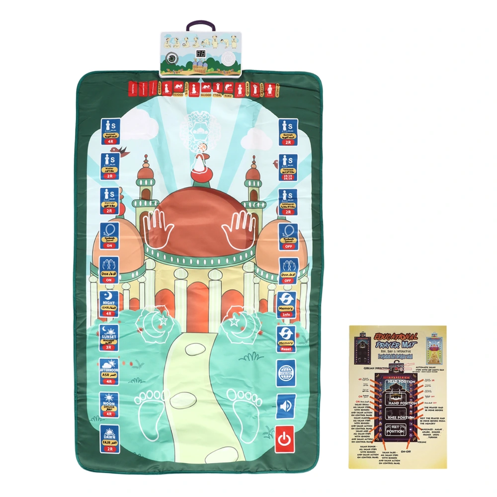 Electronic Children Prayer Mat 6 Languages Foldable Smart Intelligent Muslim Prayer Mat for Kids Adults Green