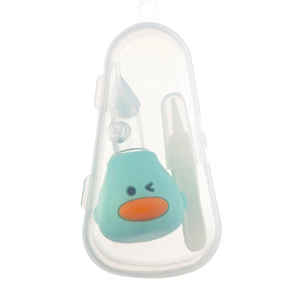 Baby Manual Nasal Aspirator Soft Silicone PP Prevent Backflow One Way Exhaust Mucus Snot Suction Light Cyan