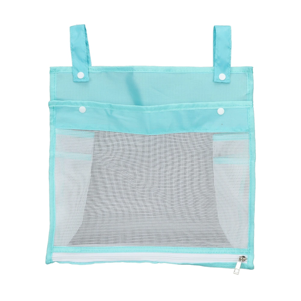 Baby Mesh Bath Toy Organizer Large Capacity Kid Bathroom Toy Holder Snap Button Zipper Storage Bag Blue