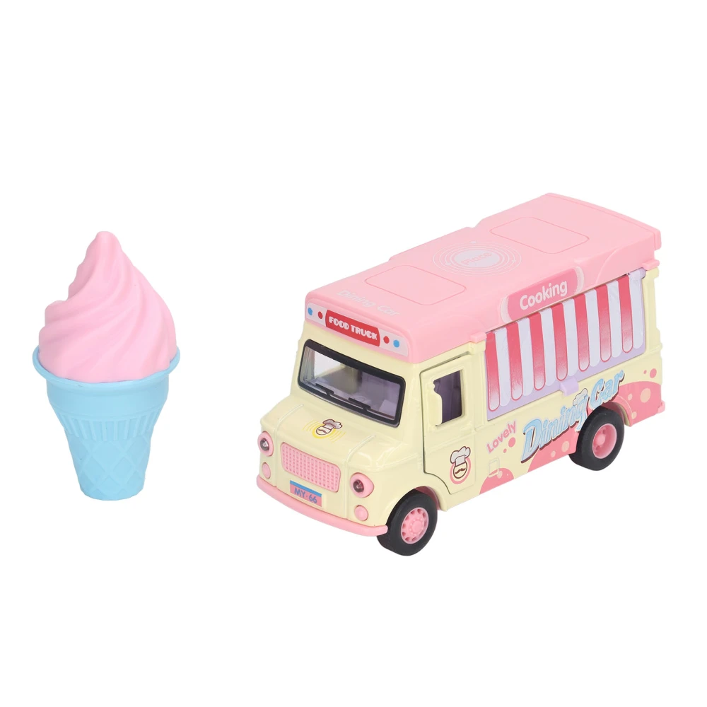 1:36 Magnetic Induction Alloy Die Cast Food Truck Kid Light Music Alloy Pull Back Car Pretend Play Toy Ice Cream Truck