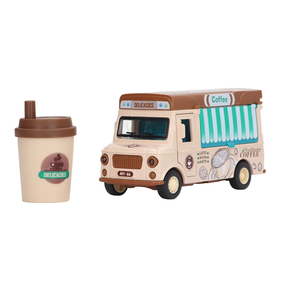 1:36 Magnetic Induction Alloy Die Cast Food Truck Kid Light Music Alloy Pull Back Car Pretend Play Toy Coffee Truck