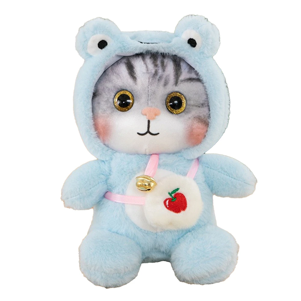 Cat Plush Toy Lovely Bell Soft Colorful Fuzzy Stuffed Cat Plush Toy for Children Birthday Blue