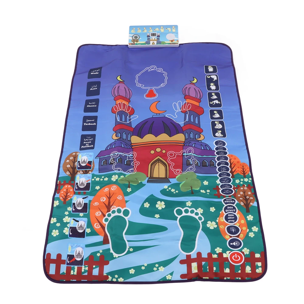 Kids Electronic Muslim Prayer Rug with Worship Step Guide 6 Languages Teaching Talking Prayer Rug 43.3 X 27.6in Blue