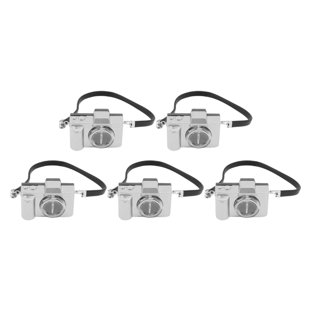 5 Pcs Dollhouse Miniature Retro Digital Cameras Tiny Plastic Decoration Accessories Toys with Built In Battery Silver