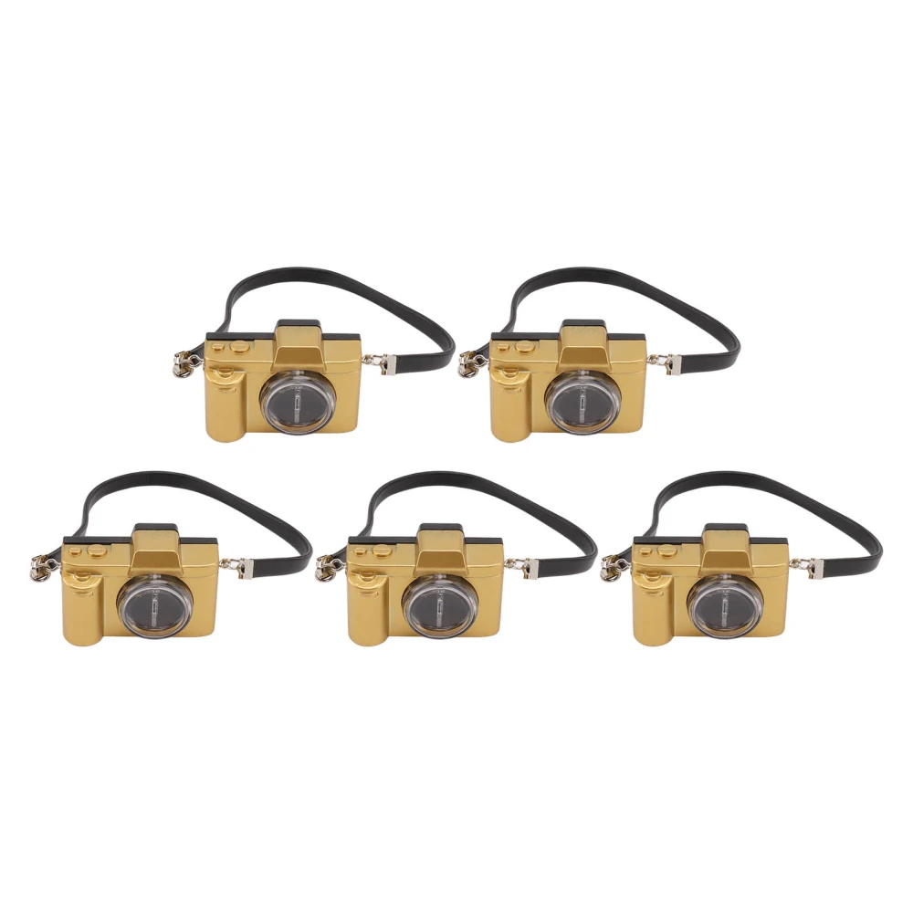 5 Pcs Dollhouse Miniature Retro Digital Cameras Tiny Plastic Decoration Accessories Toys with Built In Battery Gold