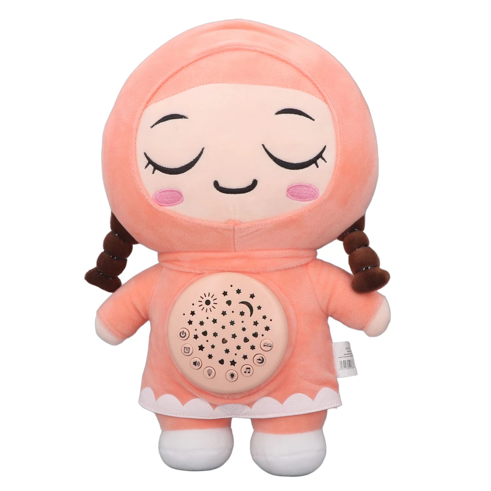 Plush Doll Projector Night Light Musical Soother Toy Help Fall Asleep for Children 33CM Girl with Close Eyes