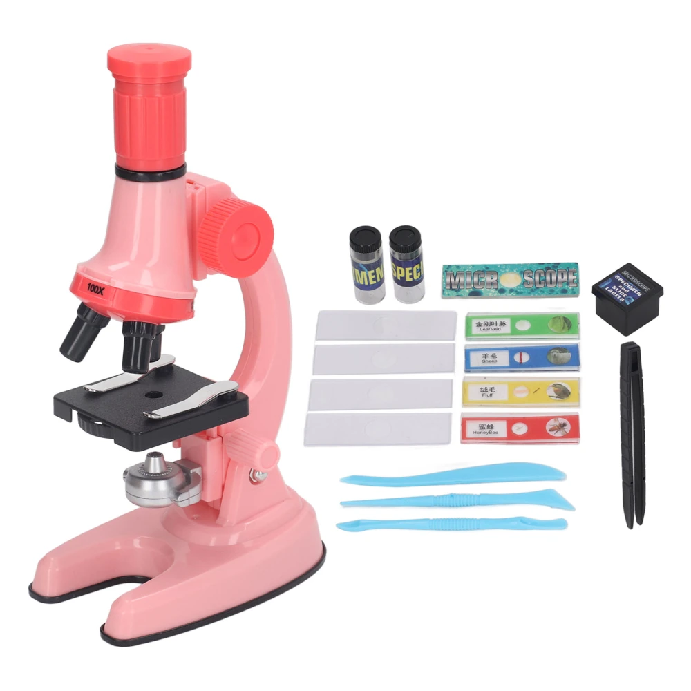 Kids Microscope Set Clear Image Source Science Educational Magnifier Toy with LED Light Pink