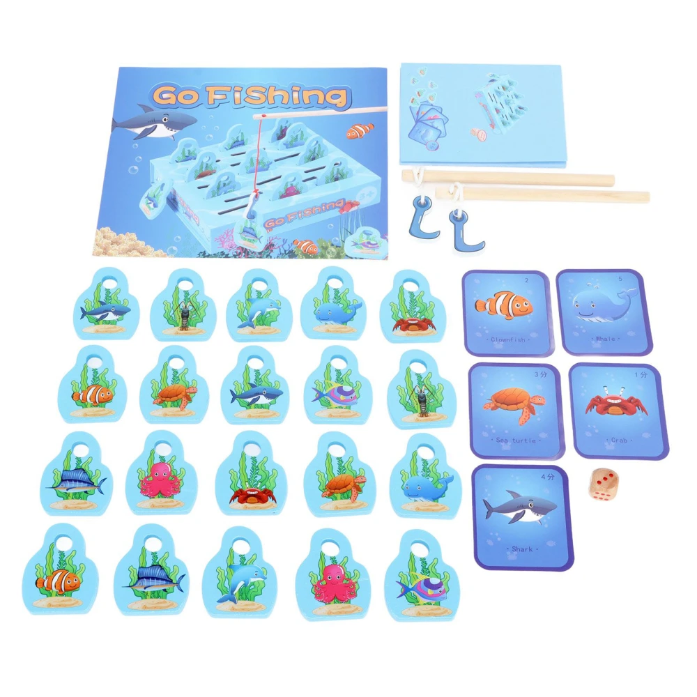 Kids Wooden Fishing Game Toy Improve Coordination Different Patterns Wood Block Fishing Game Set