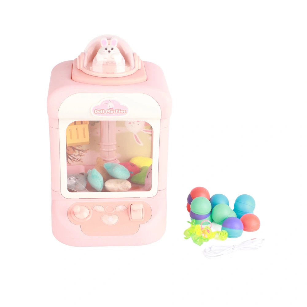 Kids Mini Claw Machine Double Lever Electronic Dolls Grabbing Machine with Plush Toys and Balls Pink Rabbit