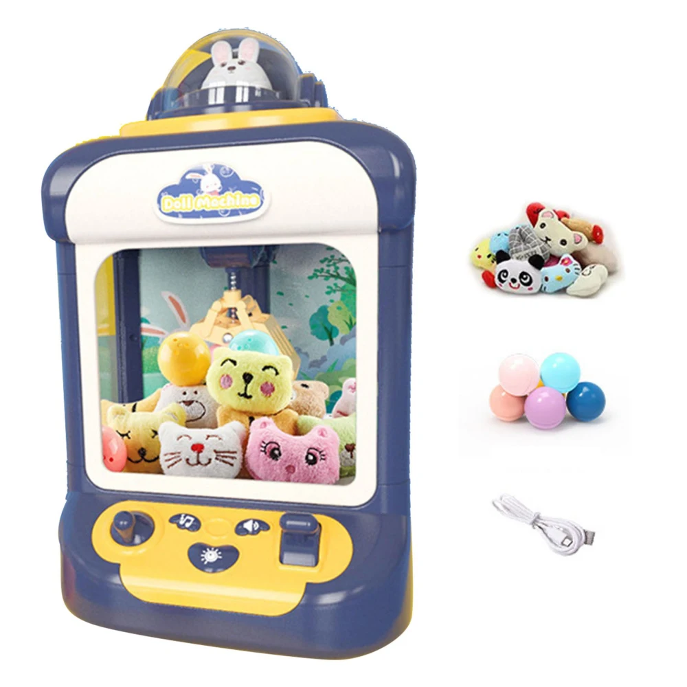 Kids Mini Claw Machine Double Lever Electronic Dolls Grabbing Machine with Plush Toys and Balls Blue Rabbit