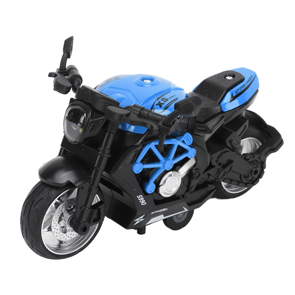 Alloy Motorcycle Model High Simulation Cool Sound Light Pull Back Motorcycle Toy for Kids Blue