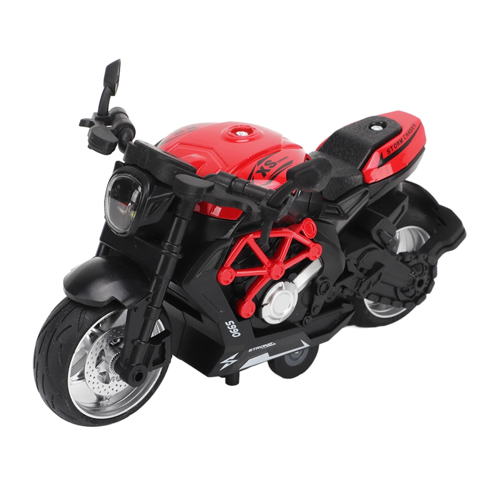 Alloy Motorcycle Model High Simulation Cool Sound Light Pull Back Motorcycle Toy for Kids Red