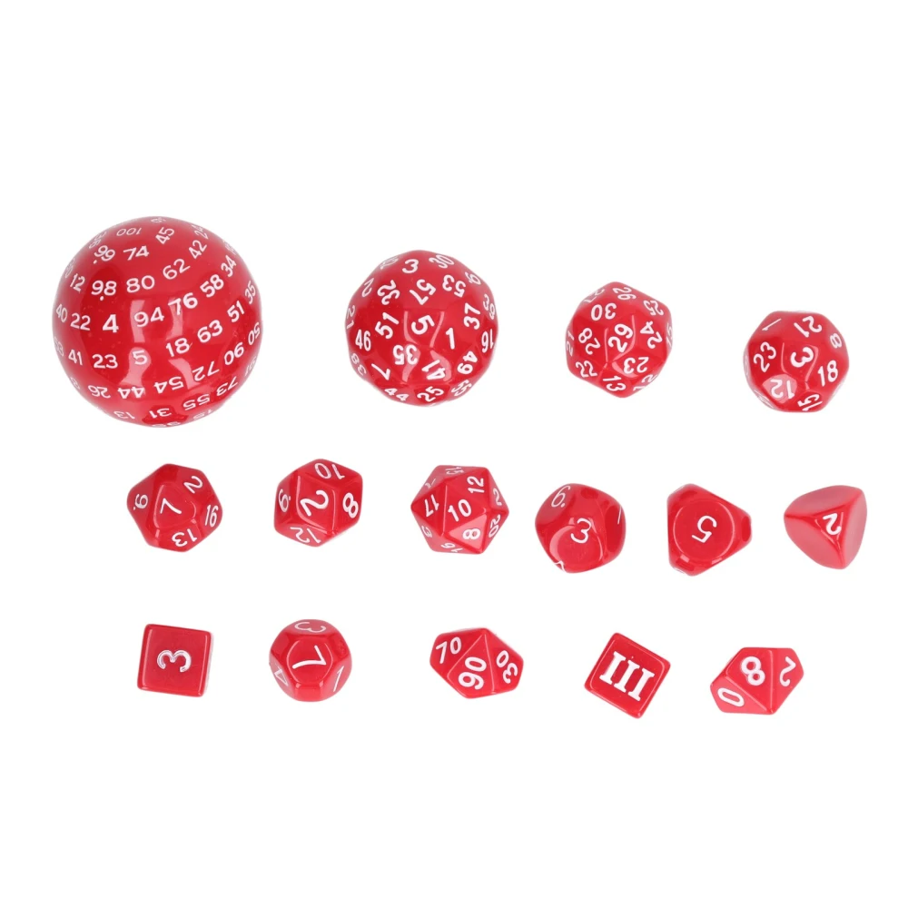 15pcs Complete Polyhedral Dice Set Acrylic D3 to D100 Spherical Role Play Game Dice Set Party Supplies Red