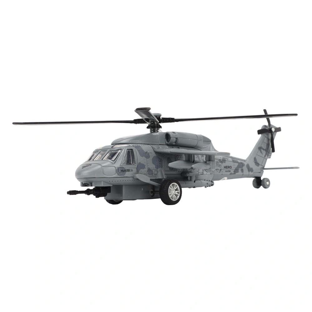 Diecast Metal Helicopter Model Sound Light Pullback Alloy Fighter Aircraft Model 140mAh Grey