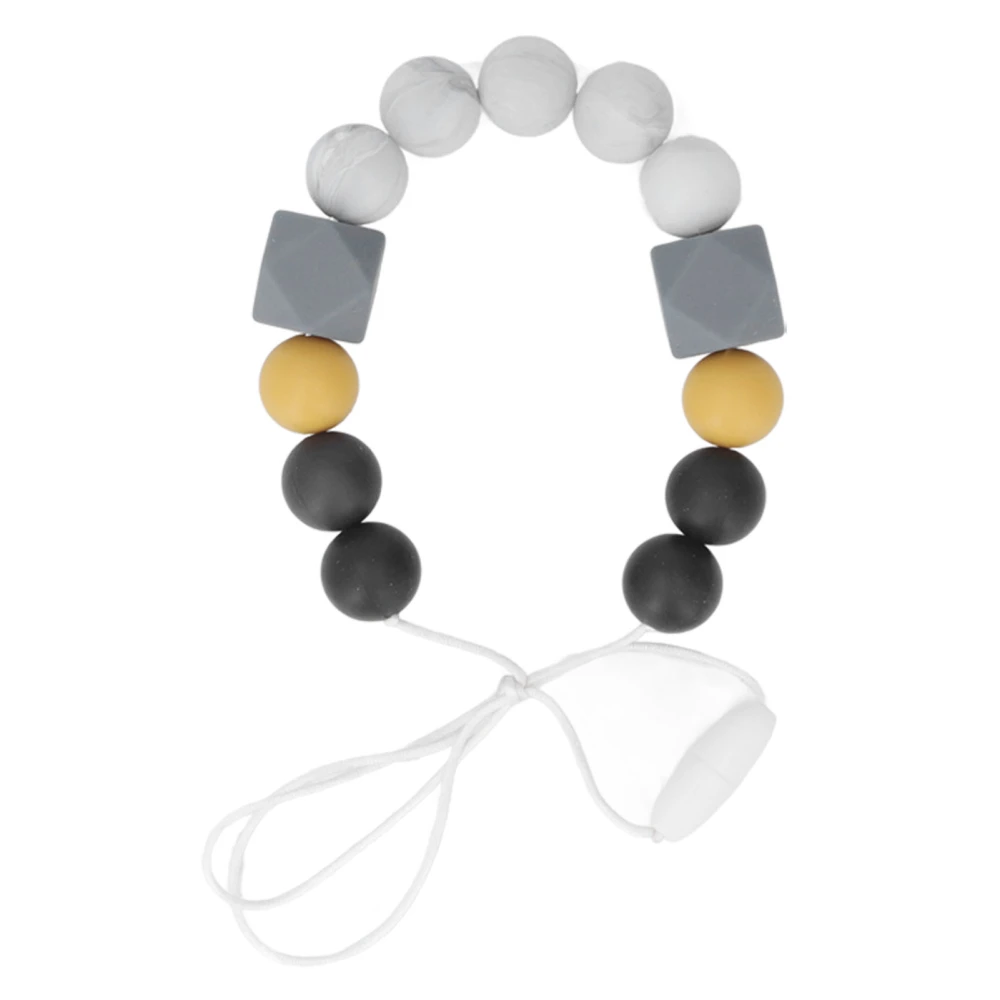 Infant Teething Necklace Toddlers Exquisite Soft Silicone Beaded Chewable Teething Necklace for Gum Massage Dark Grey