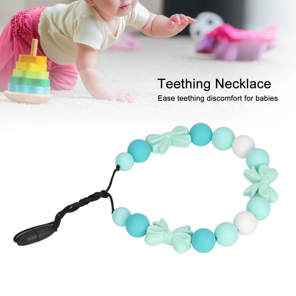 Soft Silicone Beaded Chewable Necklace Baby Gum Massage Bow Shaped Pendant Teething Necklace for Infant Green